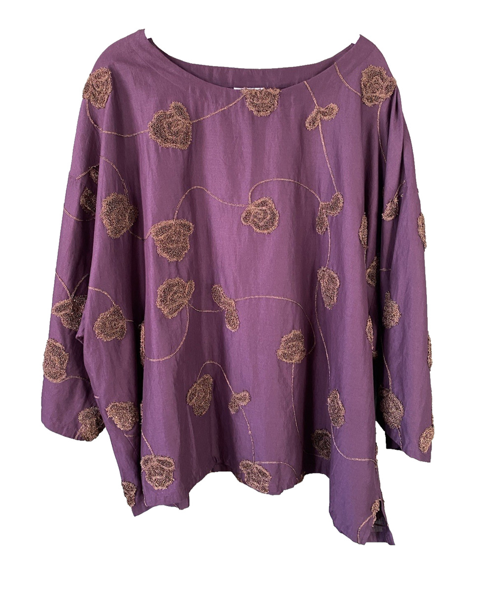 Pure Jill Shirt Womens 2X Valley Florals Embroidered Blouse Career Office Church